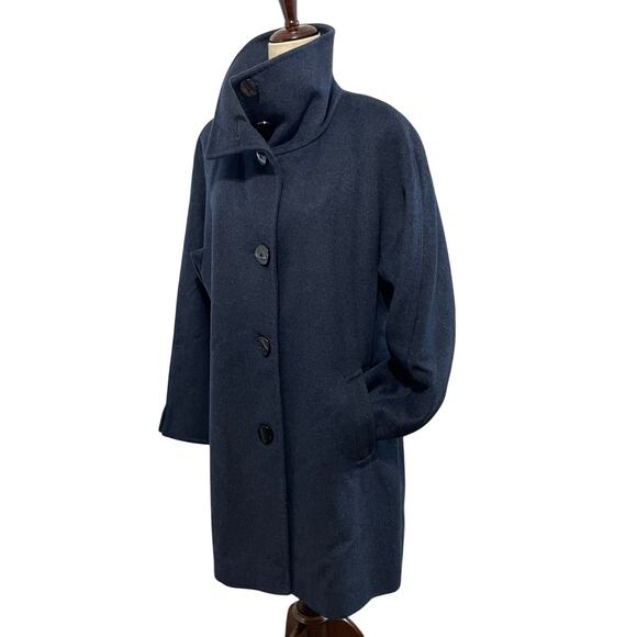 Ellen Tracy Winter Pea Coat Button Front Longline Wool Angora Women's 12 Navy - Picture 6 of 16
